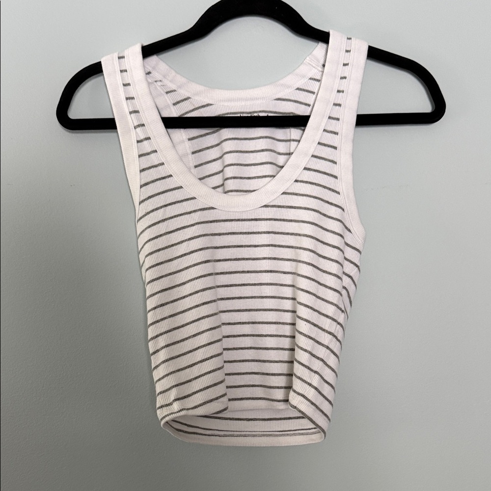 Abercrombie & Fitch White and Gray Essential Striped Tank Top